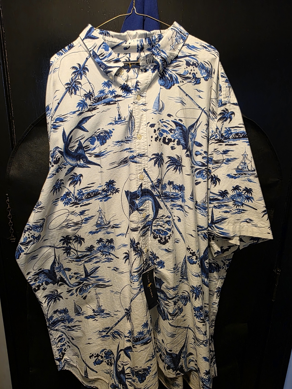 Polo by Ralph Lauren White & Blue Nautical Print Short Sleeve Shirt